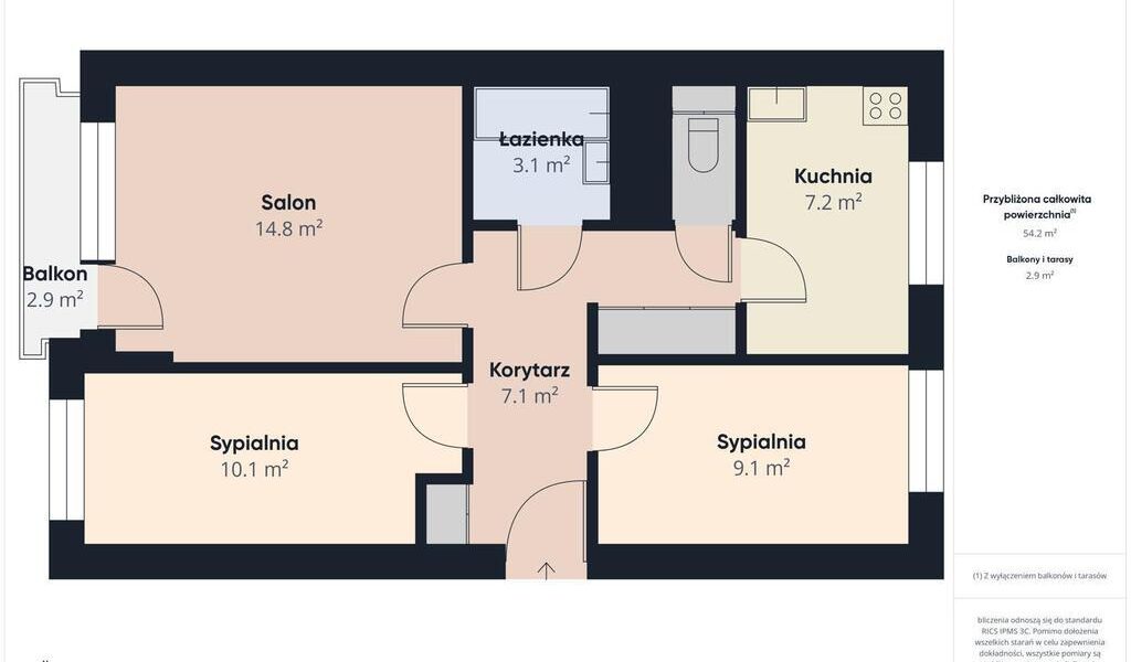 Trzy pokoje, oddzielna kuchnia, balkon – 16